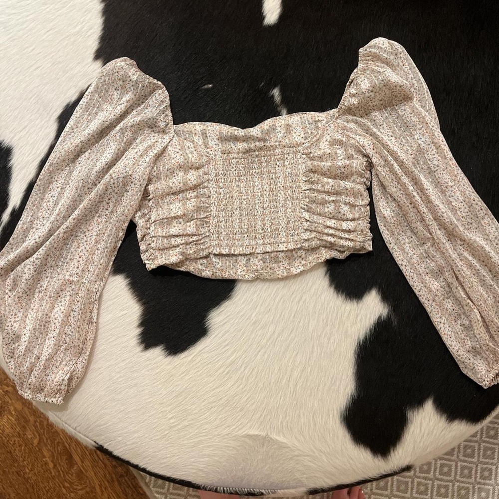 The Reset Beige Patterned Crop Top - image 2